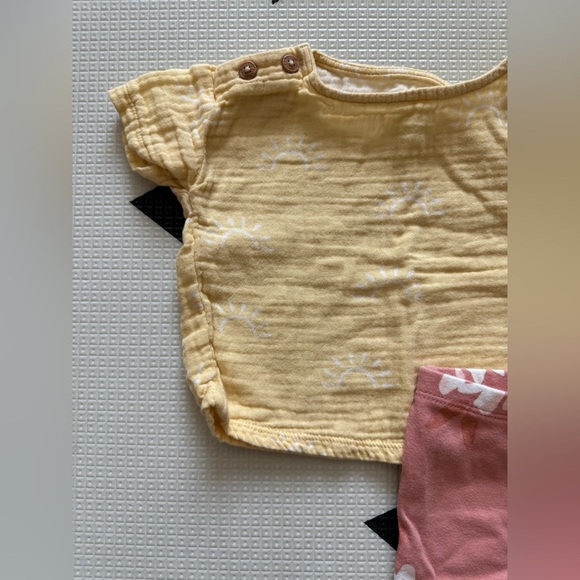 Easy Peasy & Carter's|Baby girl boho outfit,Yellow Gauze top & floral leggings• - Picture 2 of 6